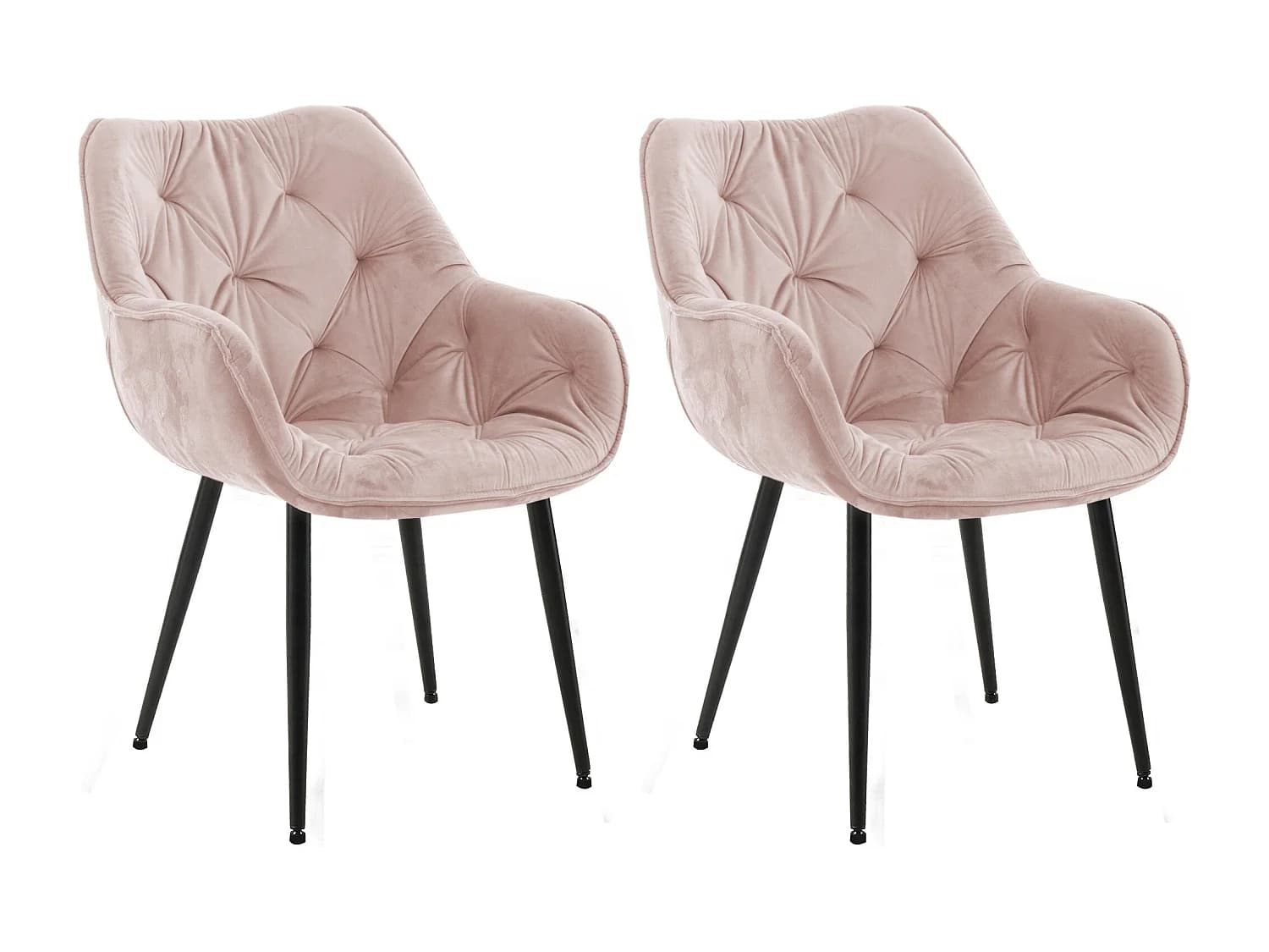 Lot de 2 chaises avec accoudoirs - Velours & Noir - Rose - Tanna