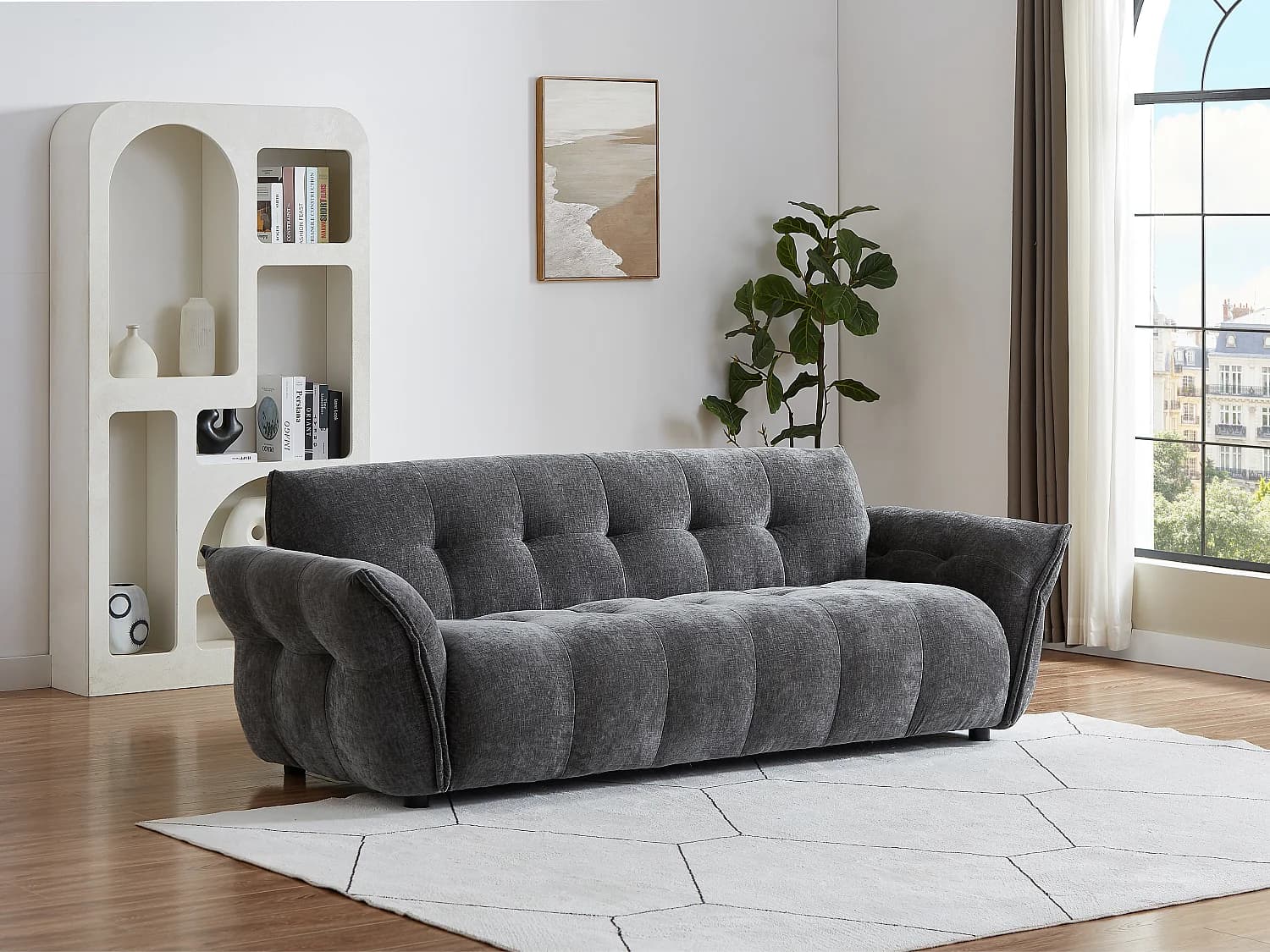 Canapé 3 places en tissu chiné gris anthracite NAPIZO