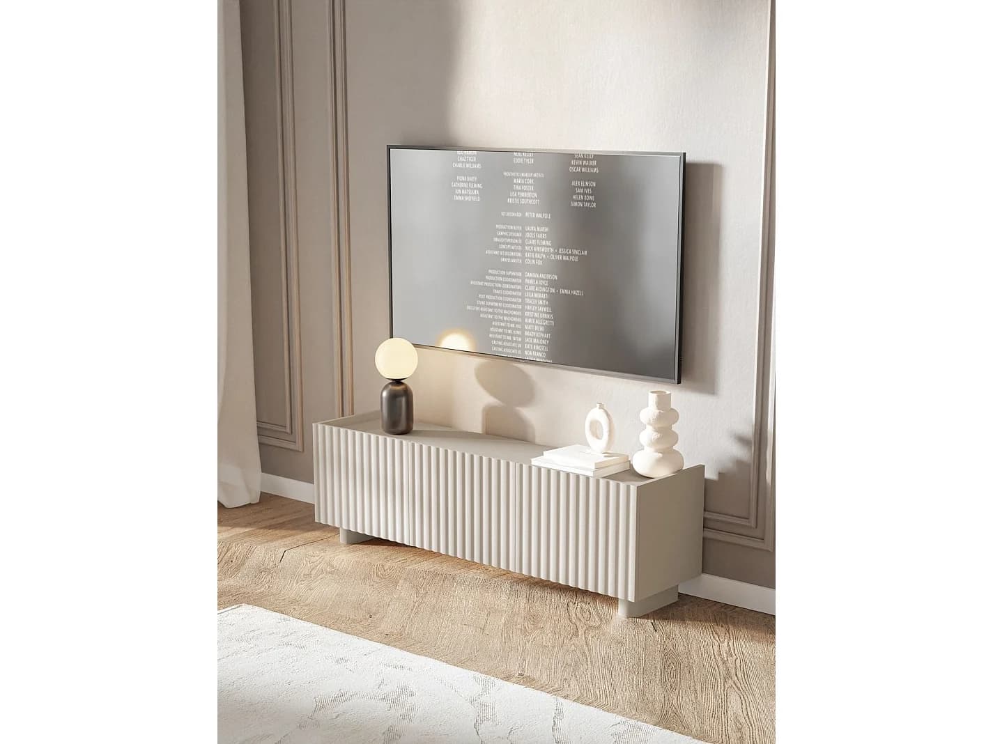 Meuble TV 3 portes - 144 cm - grège - FIORRA