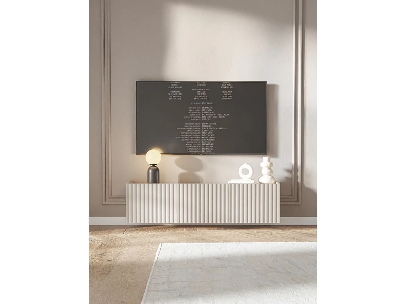 Meuble TV 3 portes suspendu - 144 cm - grège - FIORRA
