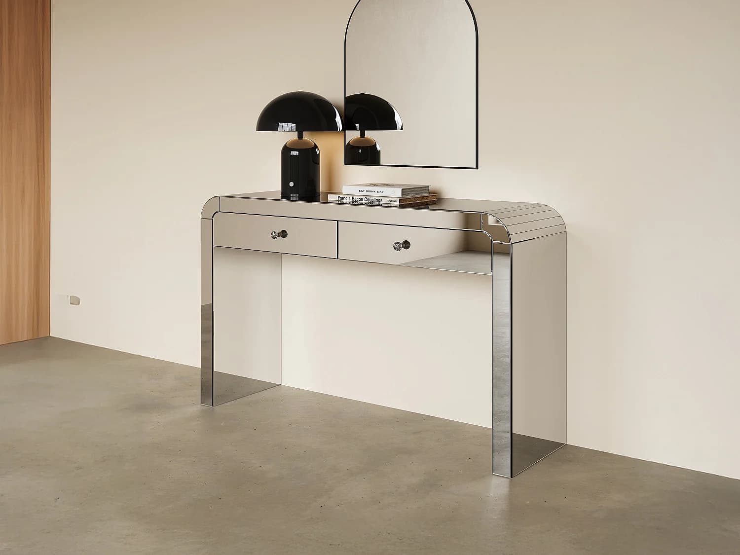 Console avec 2 tiroirs en miroir et MDF - PIKIO