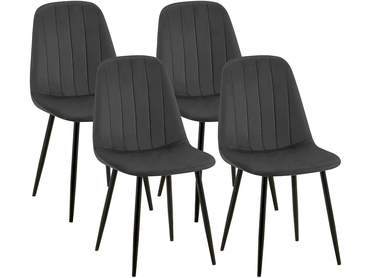 Lot de 4 chaise salle à manger - Velours - Gris foncé - Baxter