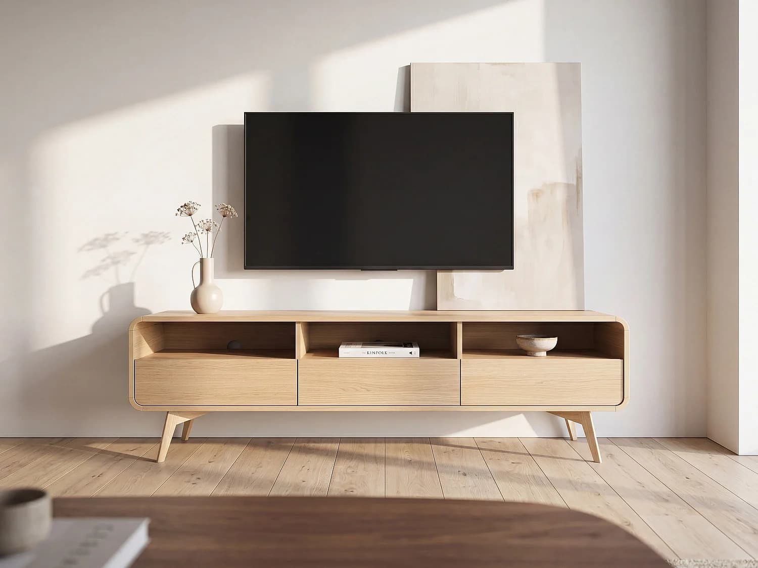 Meuble TV avec 3 tiroirs et 3 niches - Naturel - JALEMO