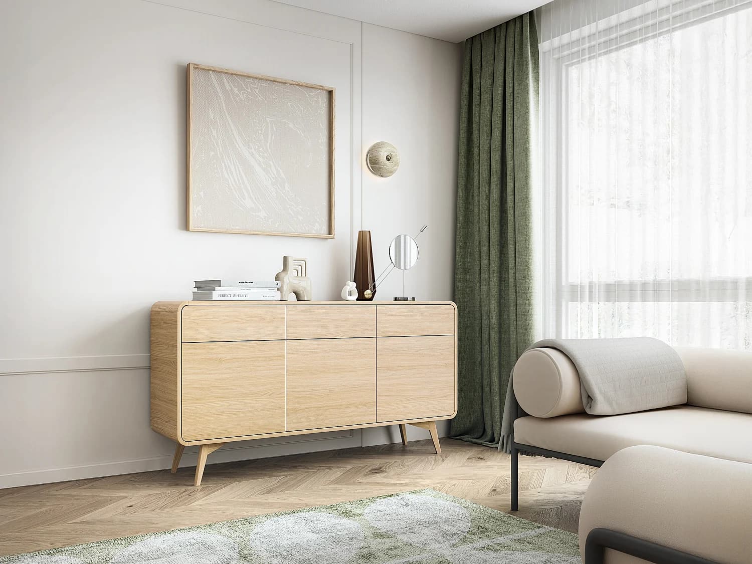 Buffet avec 3 portes et 3 tiroirs - Naturel - JALEMO