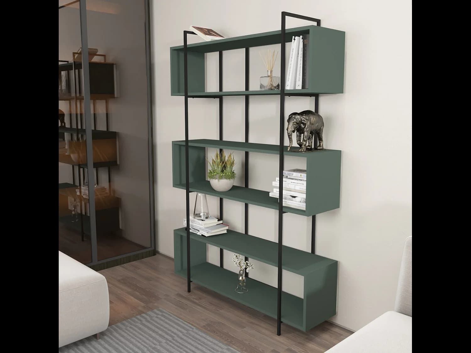 Bibliothèque contemporaine vert 180cm LULI