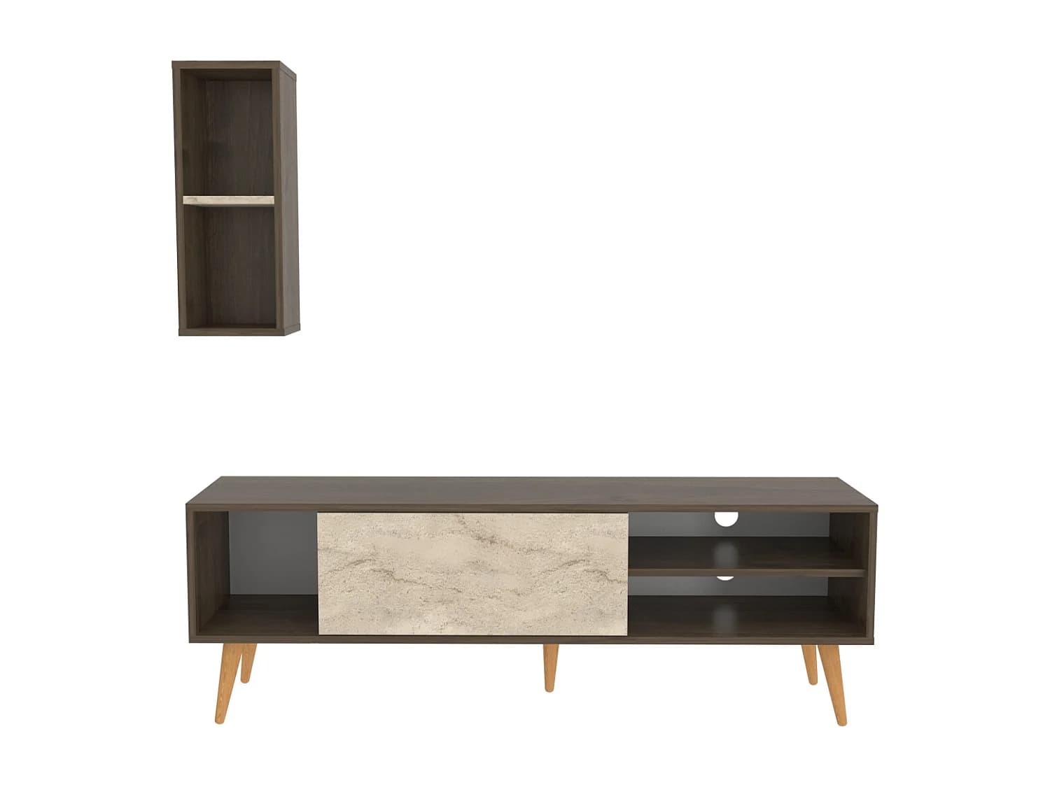 Rans Meuble TV | Banc TV | Rangement | Etagère Murale Incluse (Noyer et Traverter)