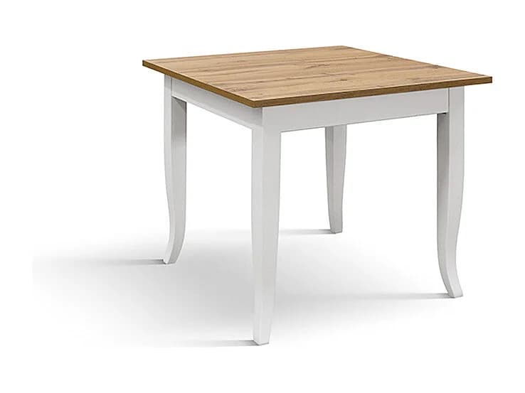 Table en bois finition chêne, cadre en bois blanc 80x80 - RIMINI