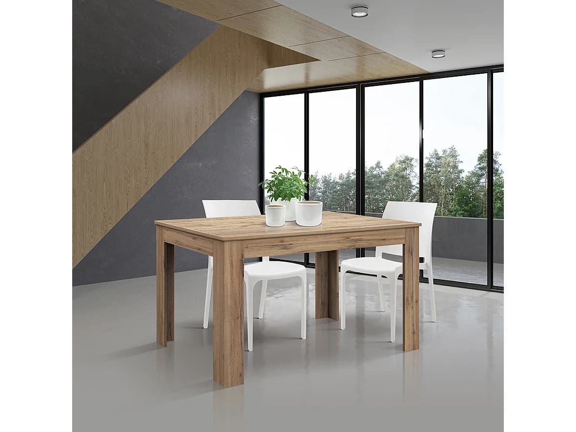 Table en bois finition chêne, extensible 140×90 cm - 220×90 cm - LIPARI
