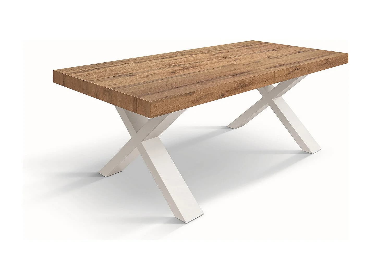 Table en bois effet chêne, pieds blancs, extensible 160 x 90-240 x 90 cm - AMALFI