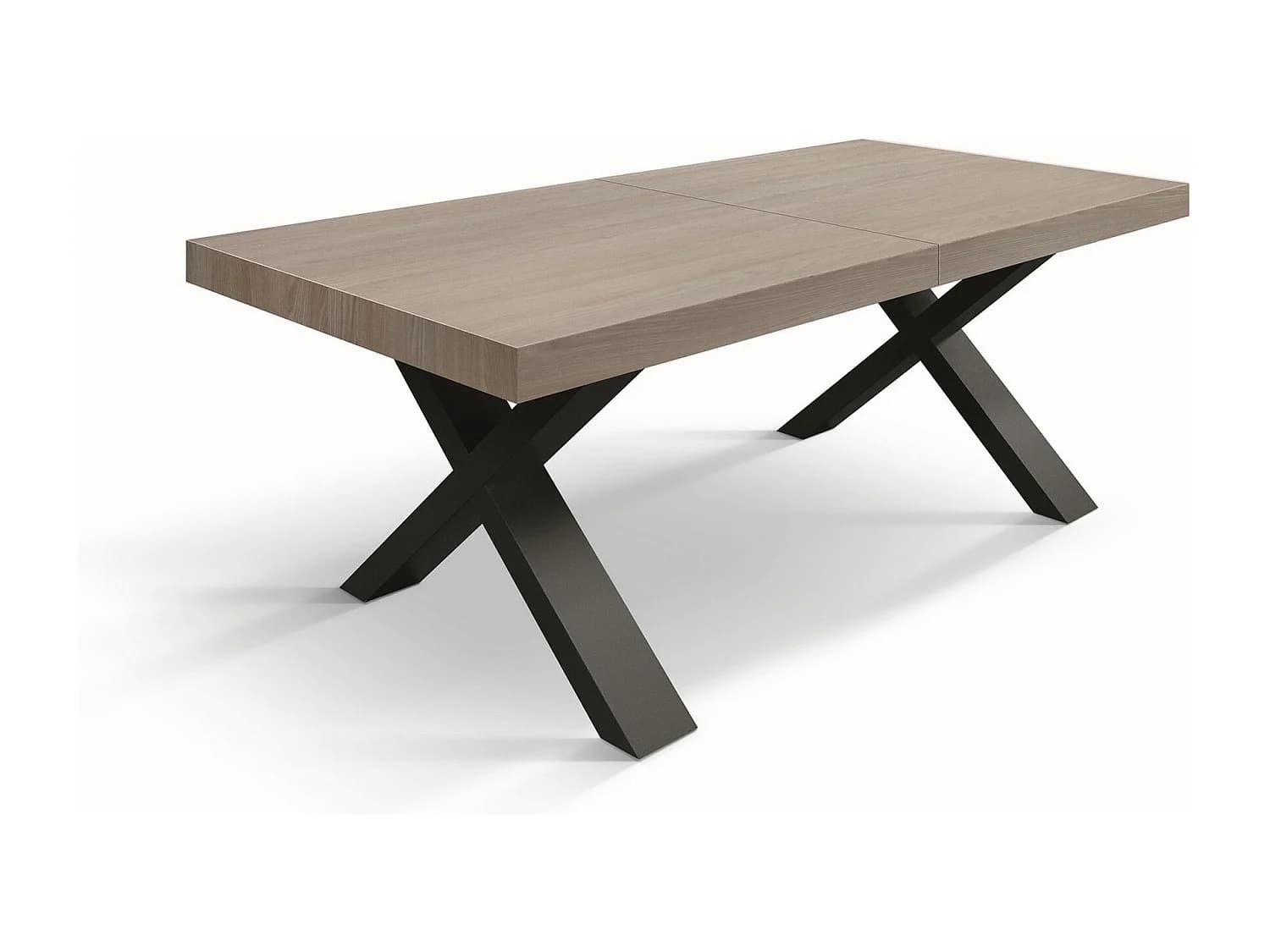 Table en orme perlé, anthracite Pieds en X, ext.160x90-240x90cm - AMALFI