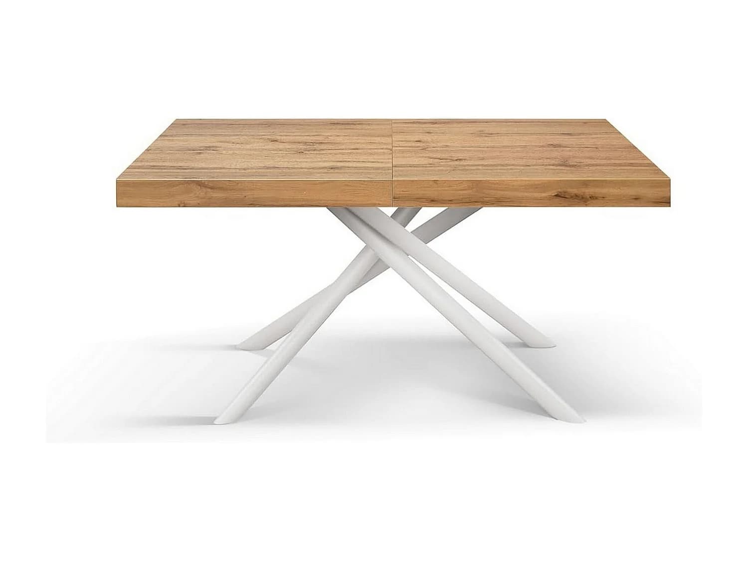 Table en bois, effet chêne, base blanche, ext.160x90-240x90cm - CARRARA