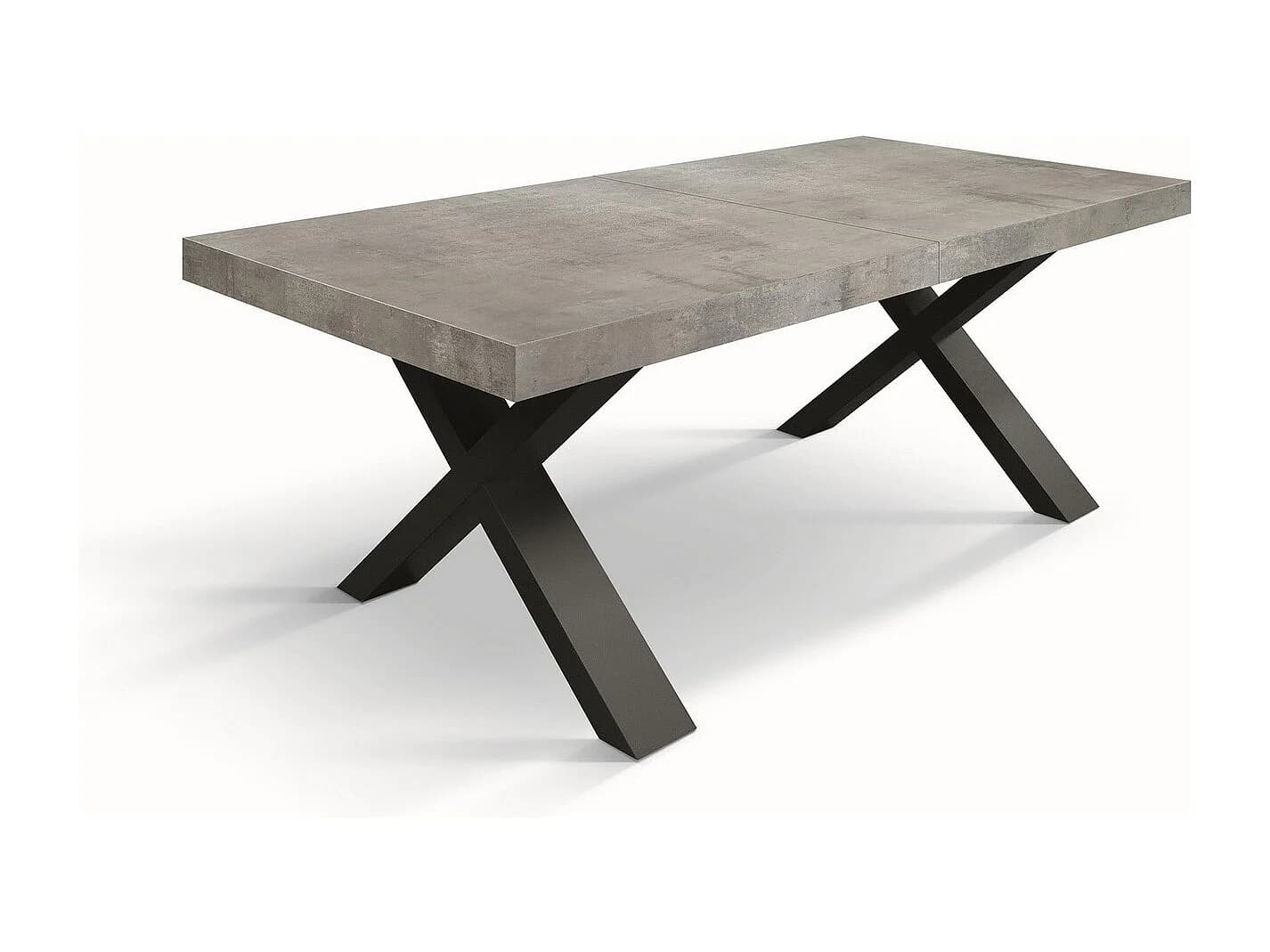 Table en bois gris ciment, pieds anthracite, ext.180x90-260x90cm - AMALFI