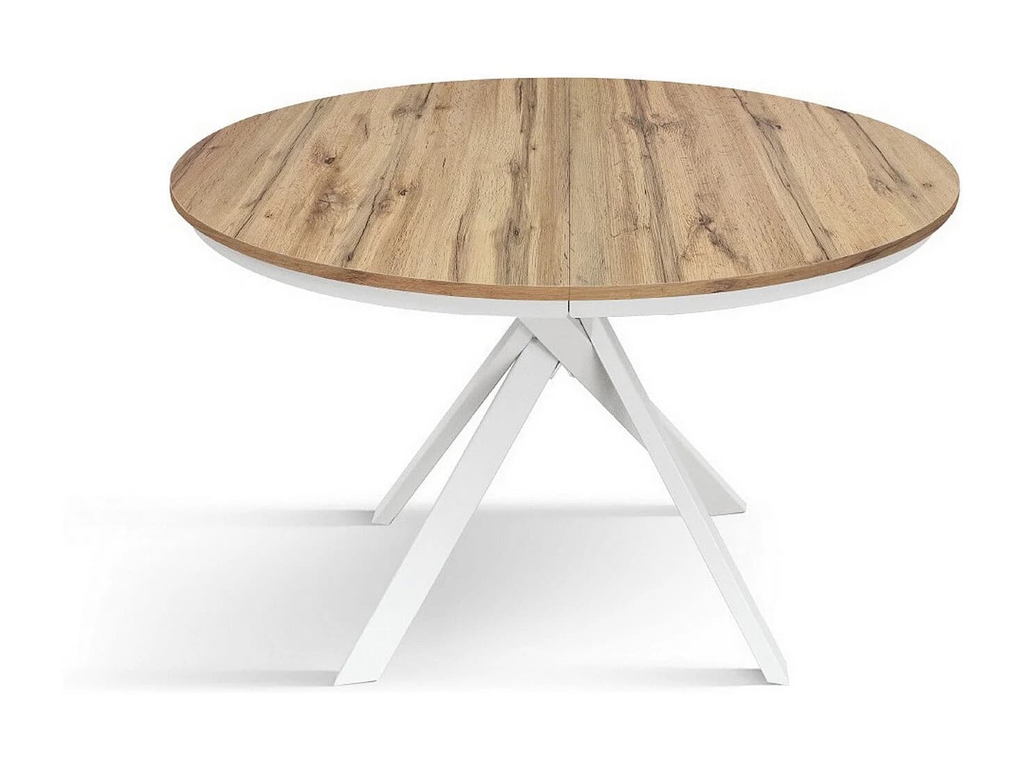 Table ronde en chêne rustique, pieds en métal blanc 120-170cm - PANTELLERIA
