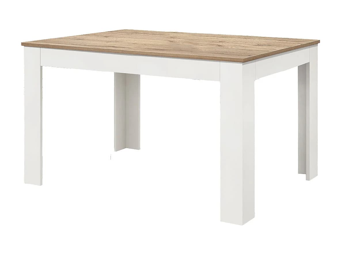 Table en bois, finition chêne, base blanche extensible 140×90-220×90cm - LIPARI