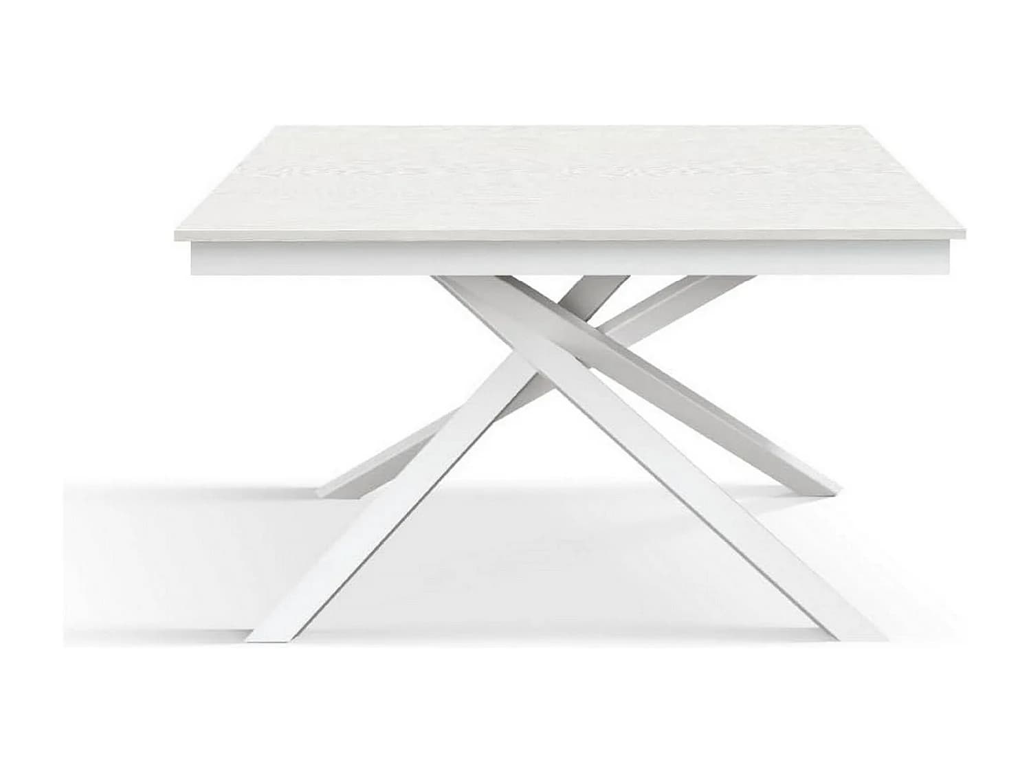 Table en bois, frêne blanc, base blanche, ext.140x80-190x80cm - VOLPAIA