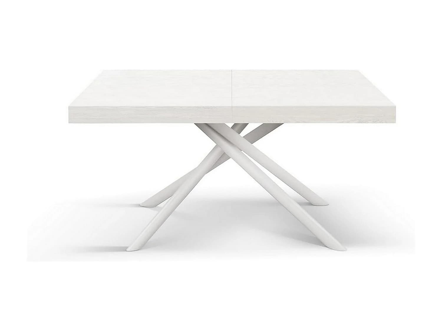 Table en bois, frêne blanc, base blanche, ext.140x90-220x90cm - CARRARA