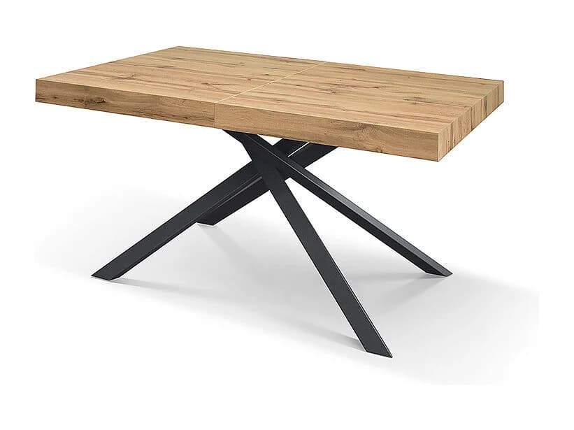 Table en bois, finition chêne, base anthracite, extensible 160x90 - FORTE DEI MARMI