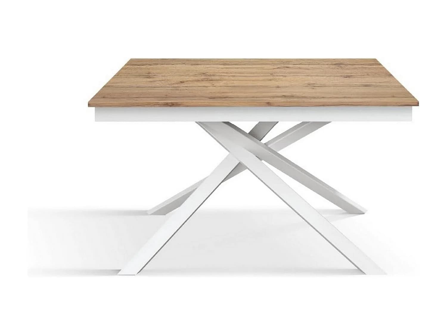 Table en bois, effet chêne, base blanche, ext.160x90-210x90cm - VOLPAIA