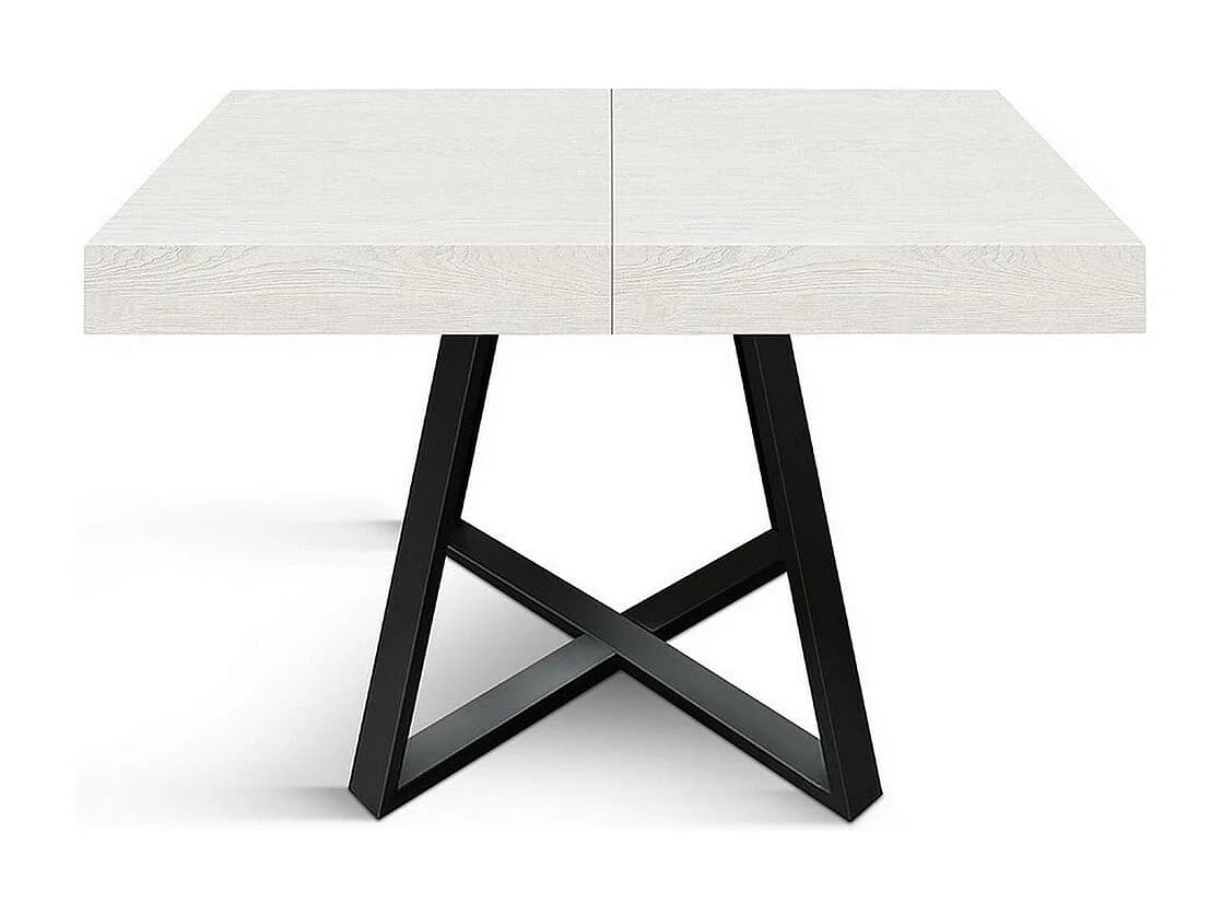 Table en bois, frêne blanc, base anthracite, 95x90-145x90cm - FORTE DEI MARMI