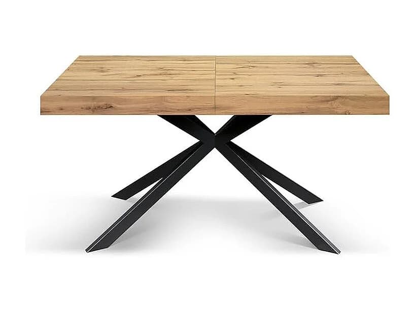 Table en bois, finition chêne, piètement X anthracite, extensible 140x90 - CAMAIORE