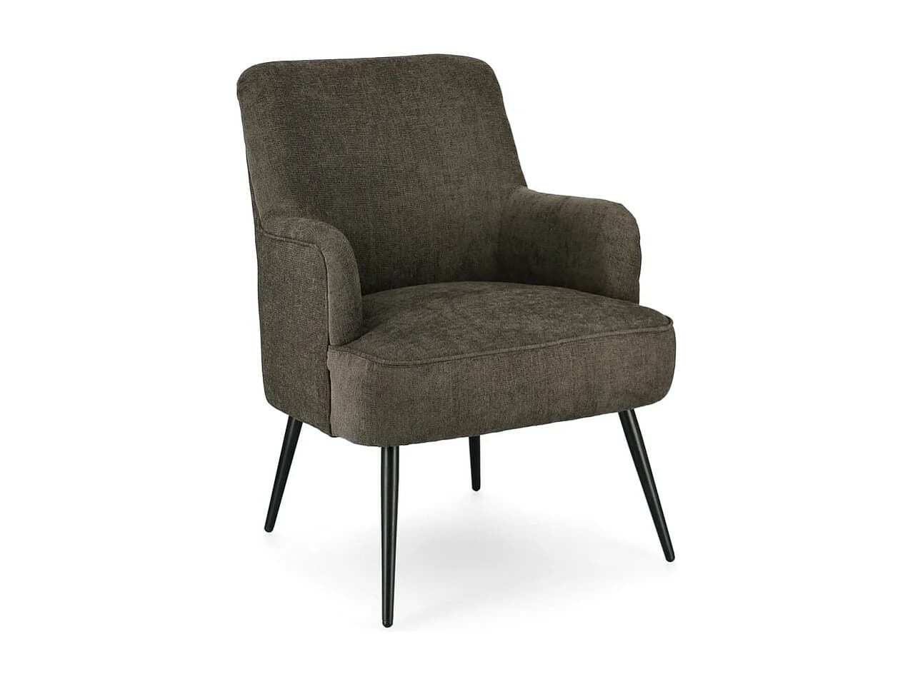 Fauteuil en tissu thym brun et pieds en acier peint en noir - ERNESTINE