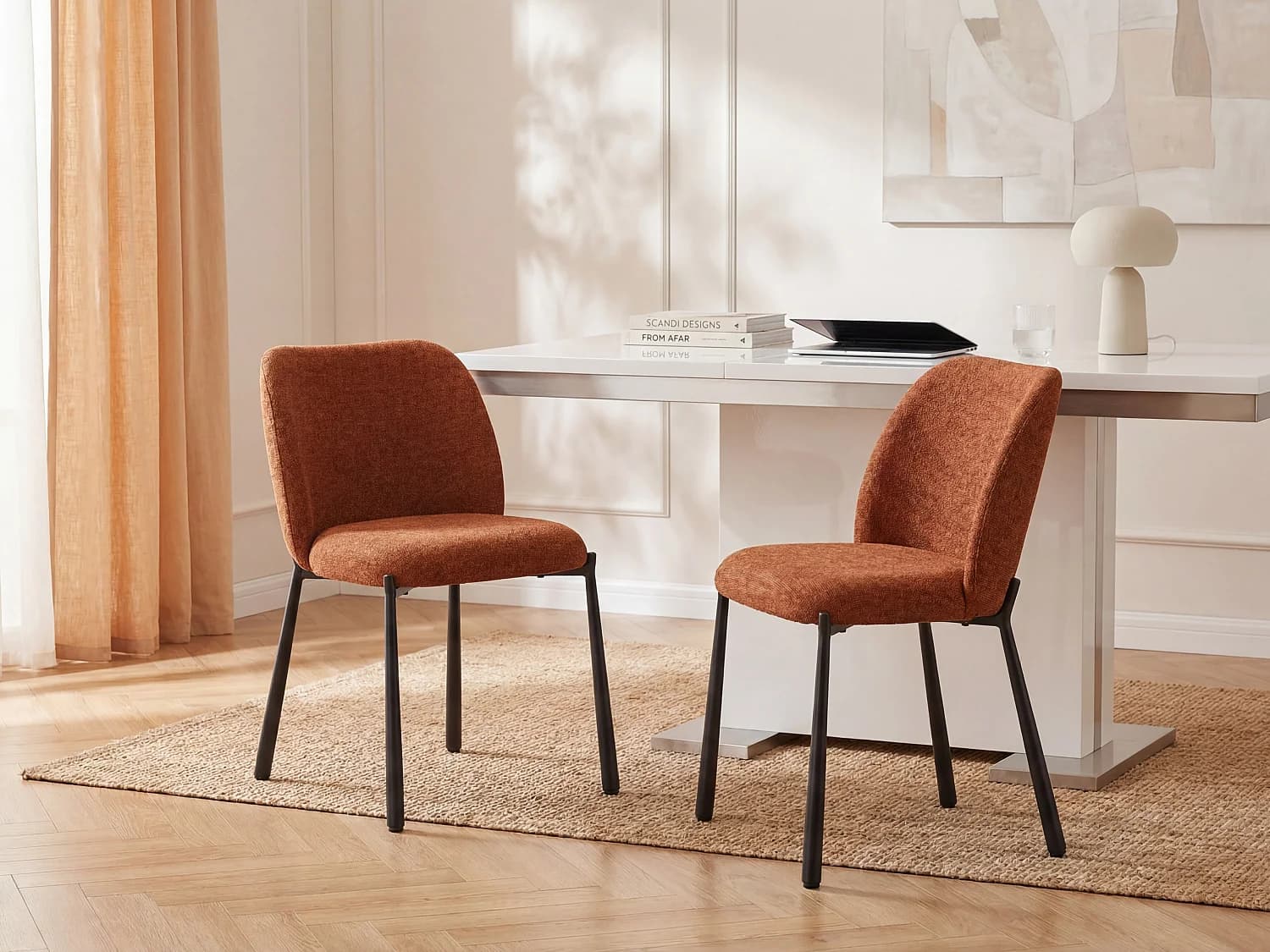 Lot de 2 chaises en tissu texturé et métal noir - Terracotta - JIZAK