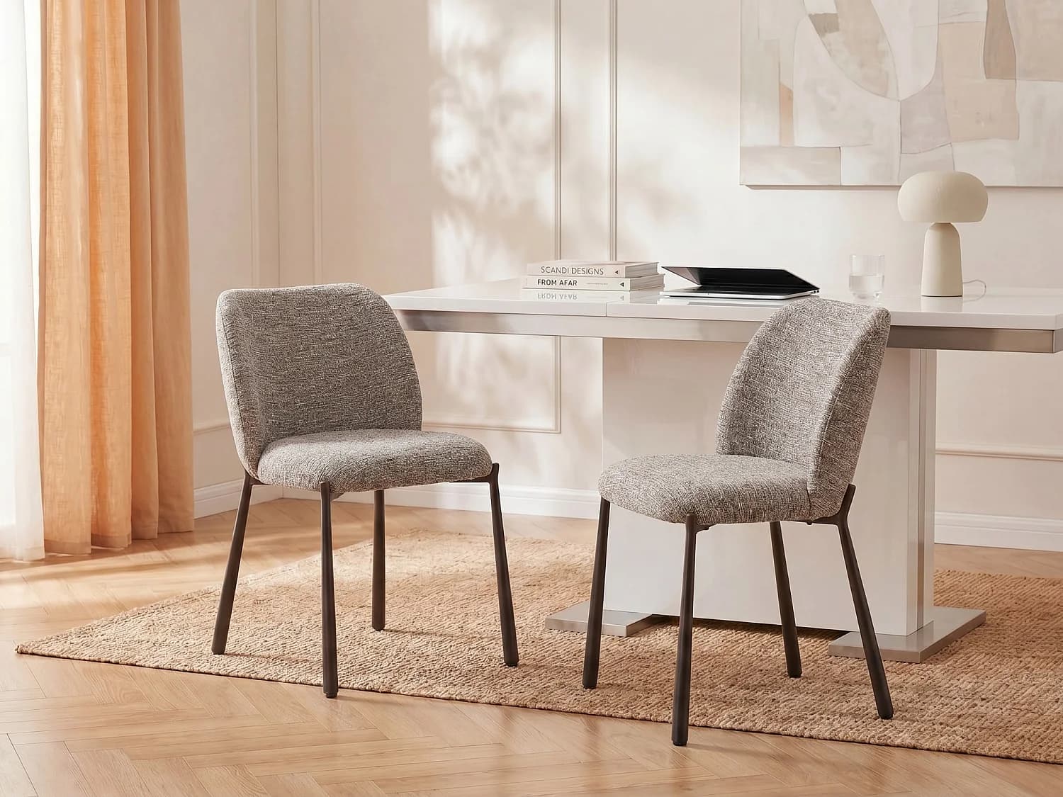 Lot de 2 chaises en tissu texturé et métal marron - Beige - JIZAK
