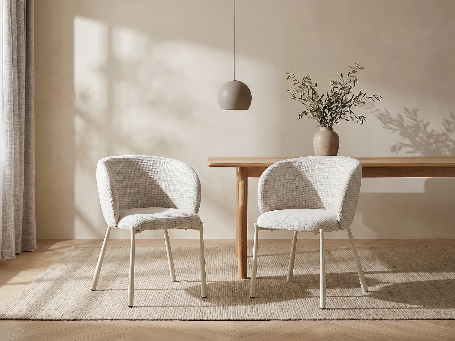 Lot de 2 chaises en tissu tweed et métal - Crème - SIJOLA