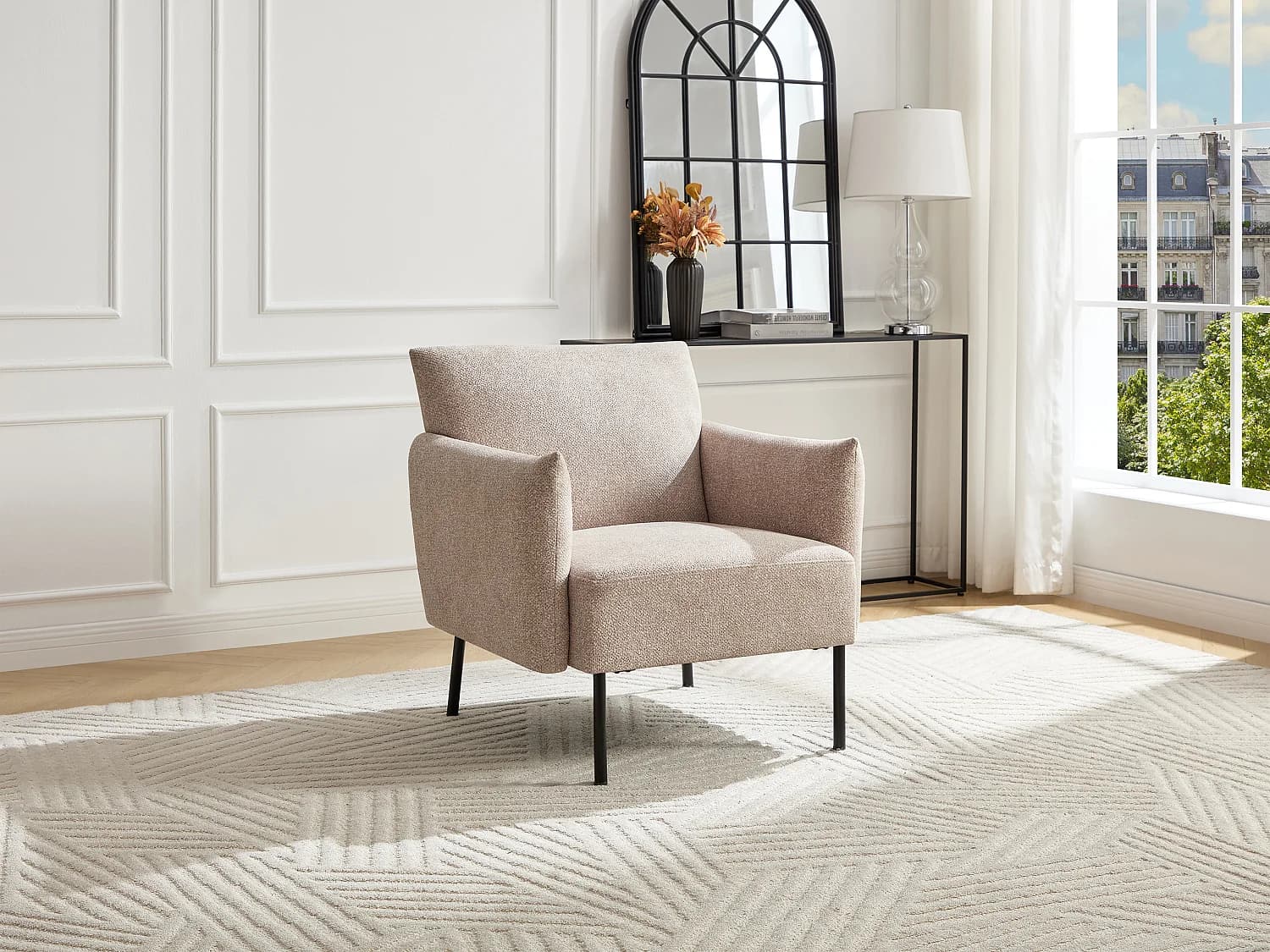 Fauteuil en tissu chiné beige GERALDIA