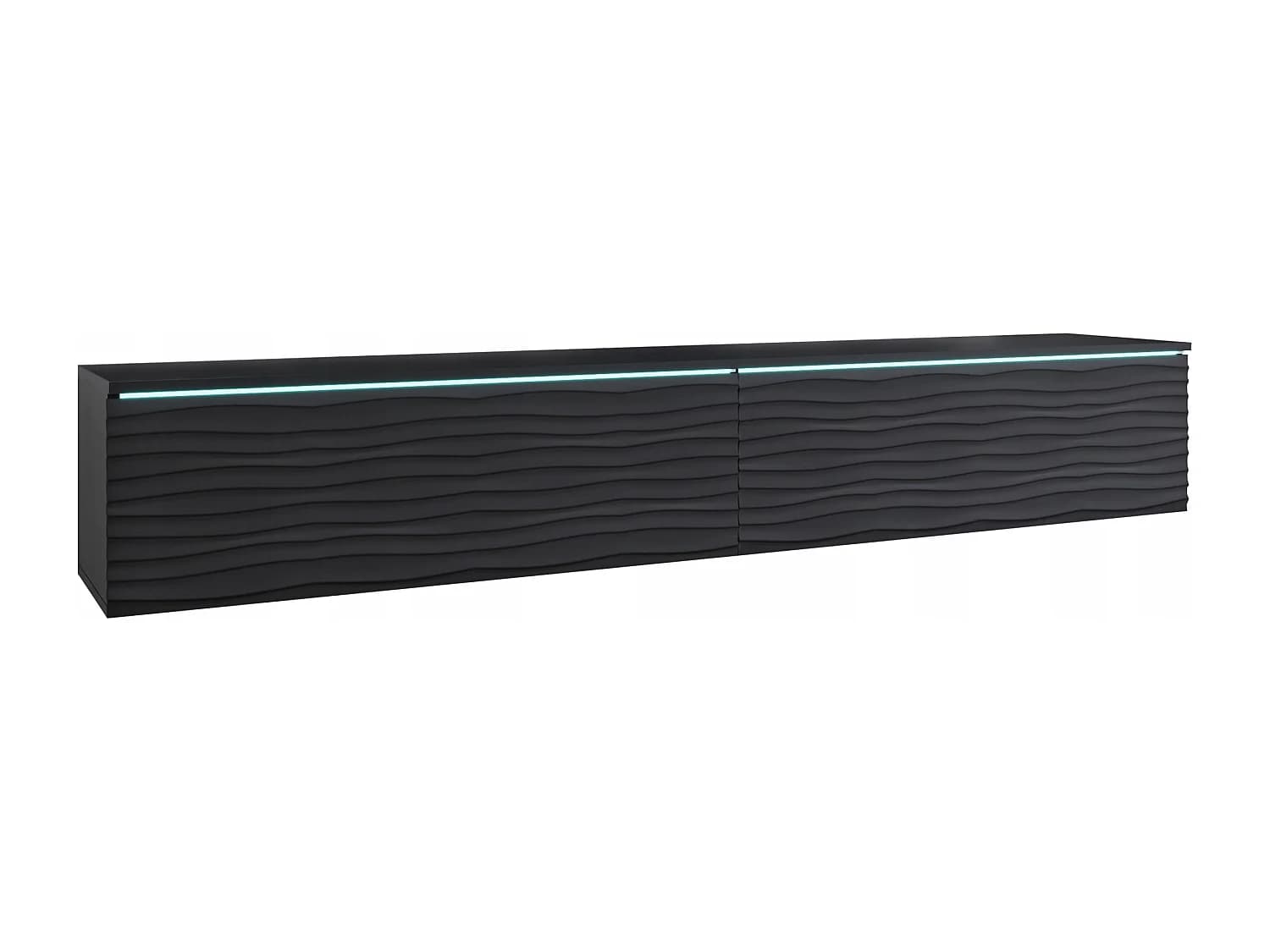 Meuble TV moderne 180 cm pour salon – 2 portes sans poignées, finition mate, posé ou suspendu, façades MDF noir mat