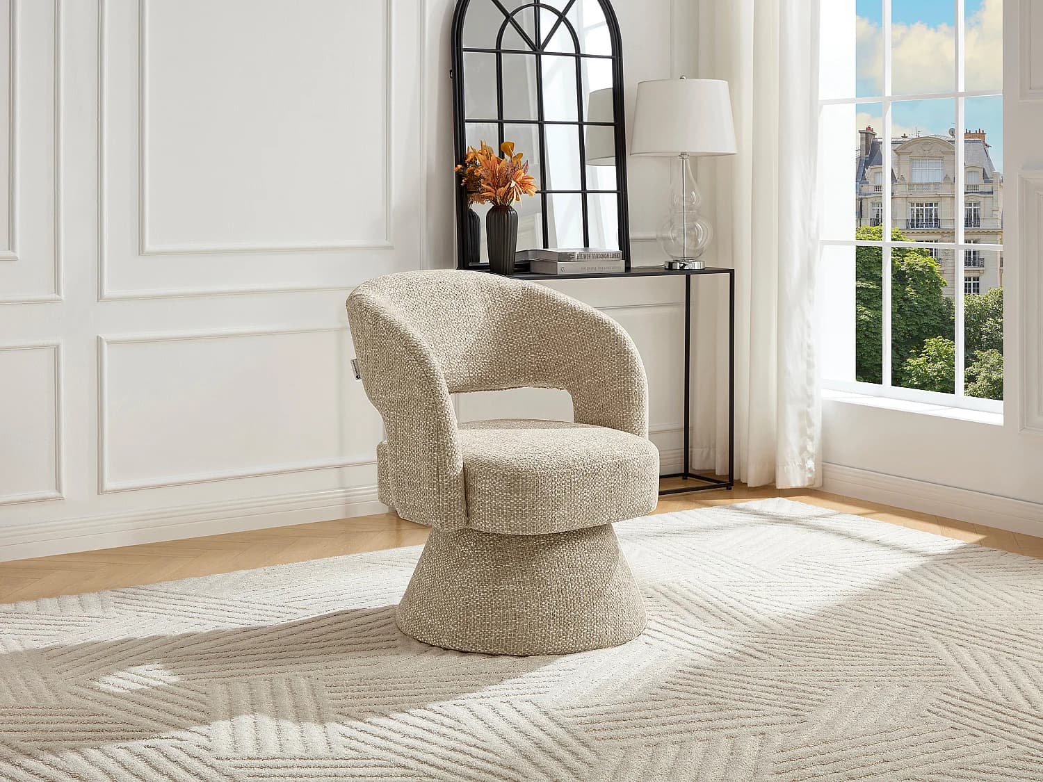 Fauteuil pivotant en tissu texturé beige NAROLIA de Maison Céphy