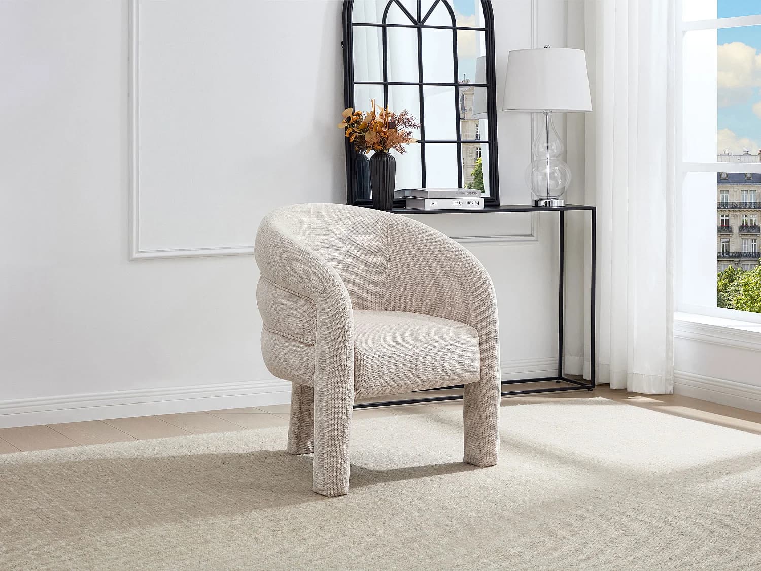 Fauteuil en tissu texturé beige ZELUVA de Maison Céphy
