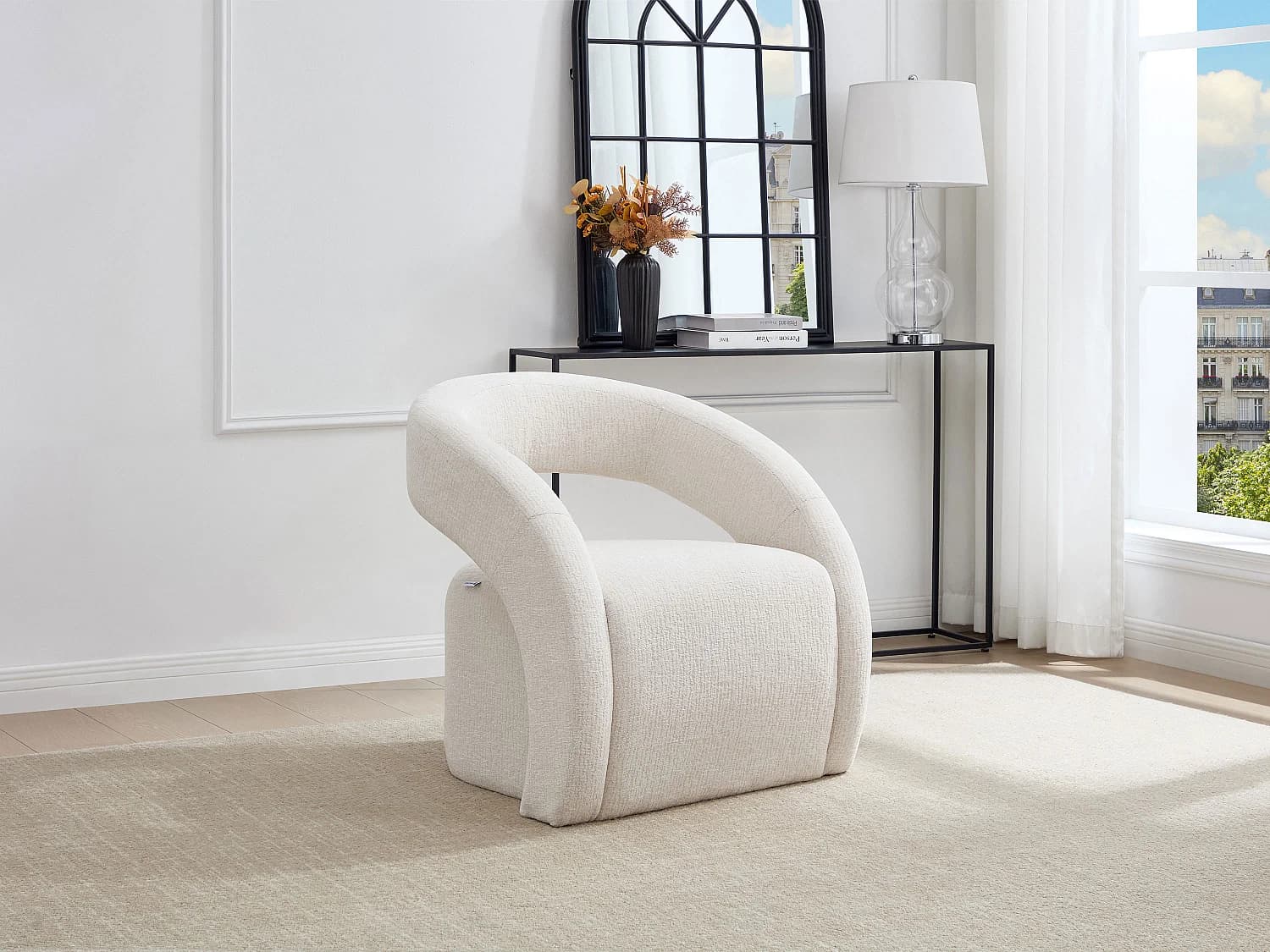 Fauteuil en tissu chenille beige LUCIOTA de Maison Céphy