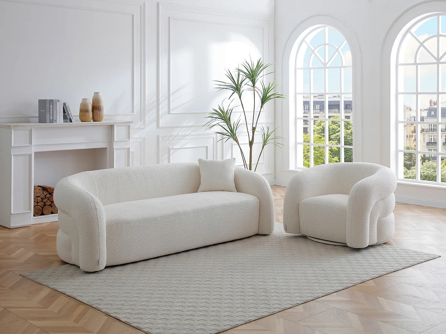 Fauteuil pivotant en tissu bouclette blanc LAPIOTA de Maison Céphy