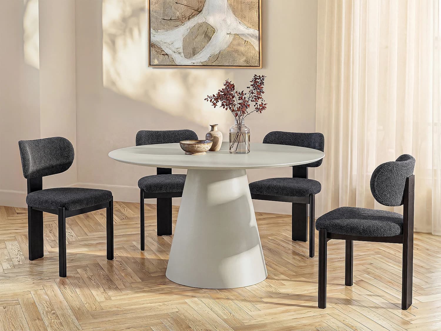 Table à manger ronde 4 personnes en MDF - Beige - ANTALIZA
