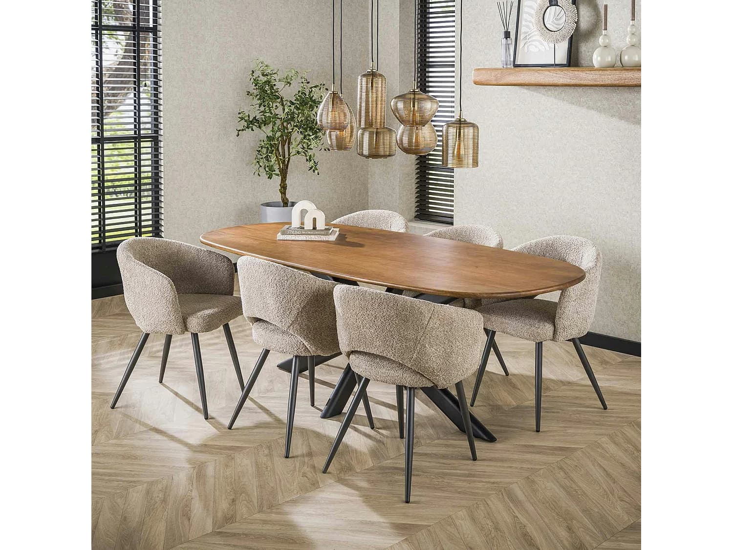 Table à manger moderne en bois de manguier avec pied central 215 cm CREEK