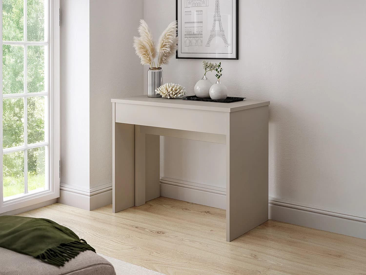Console table extensible 12 couverts - 6 rallonges - Beige - ONEGA