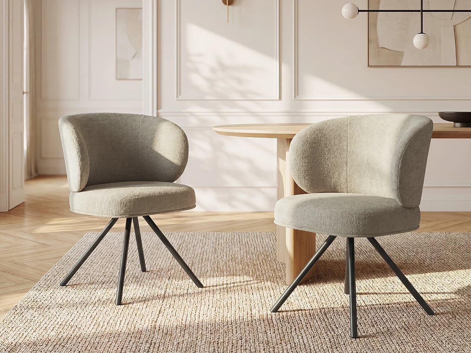 Lot de 2 chaises pivotantes en tissu texturé et métal noir - Taupe - LYARO