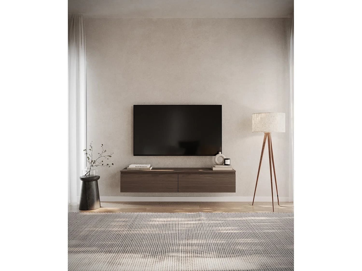 Meuble TV 2 portes -suspendu - 150 cm - noyer du Wisconsin - BEMMI