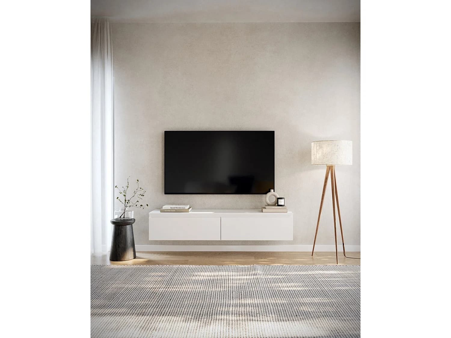 Meuble TV 2 portes -suspendu - 150 cm - blanc - BEMMI