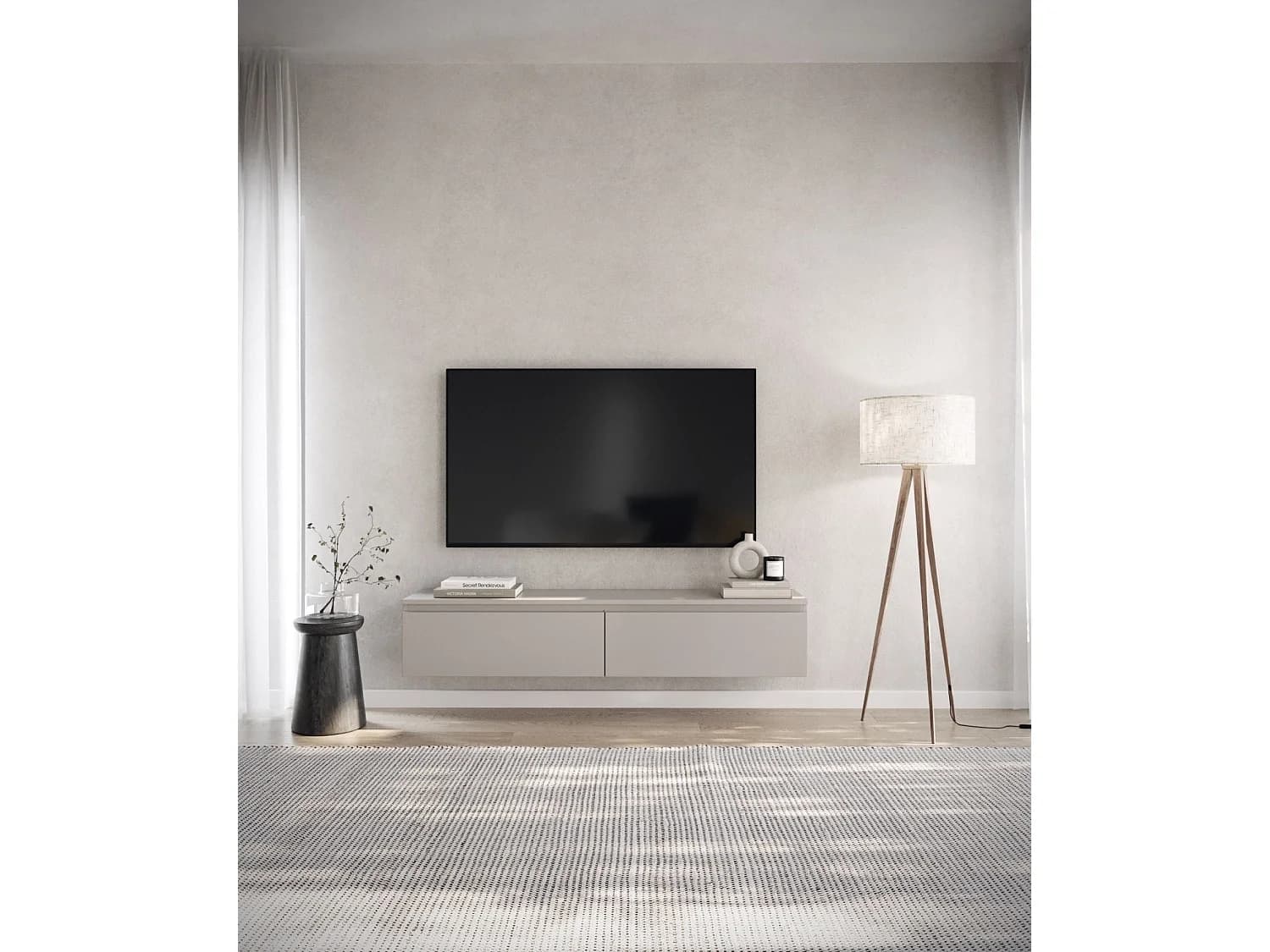 Meuble TV 2 portes -suspendu - 150 cm - greige - BEMMI