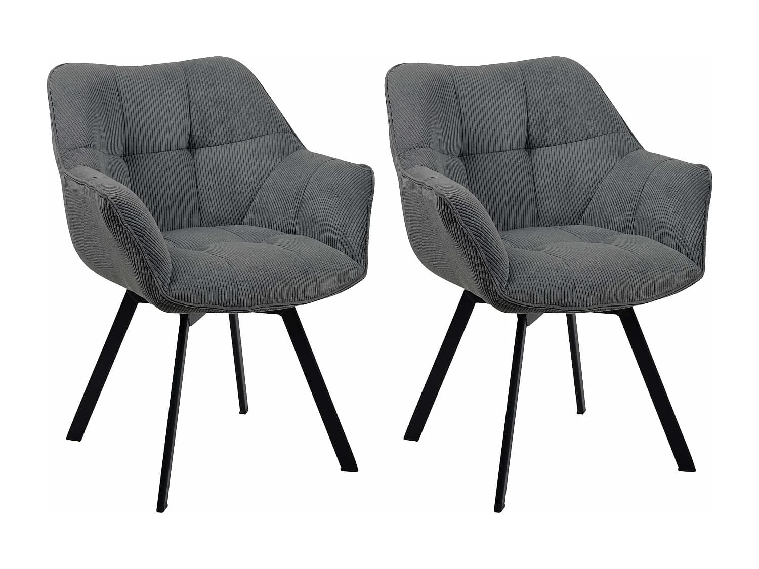 Lot de 2 chaises avec accoudoirs - Cordon - Gris foncé - Jordi