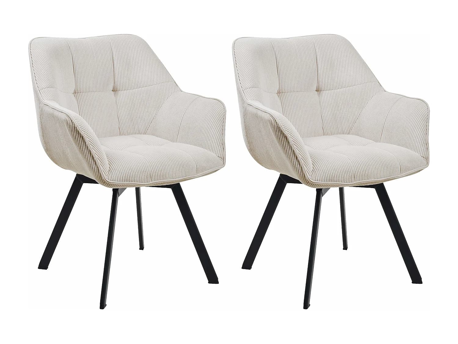 Lot de 2 chaises avec accoudoirs - Cordon - Crème - Jordi