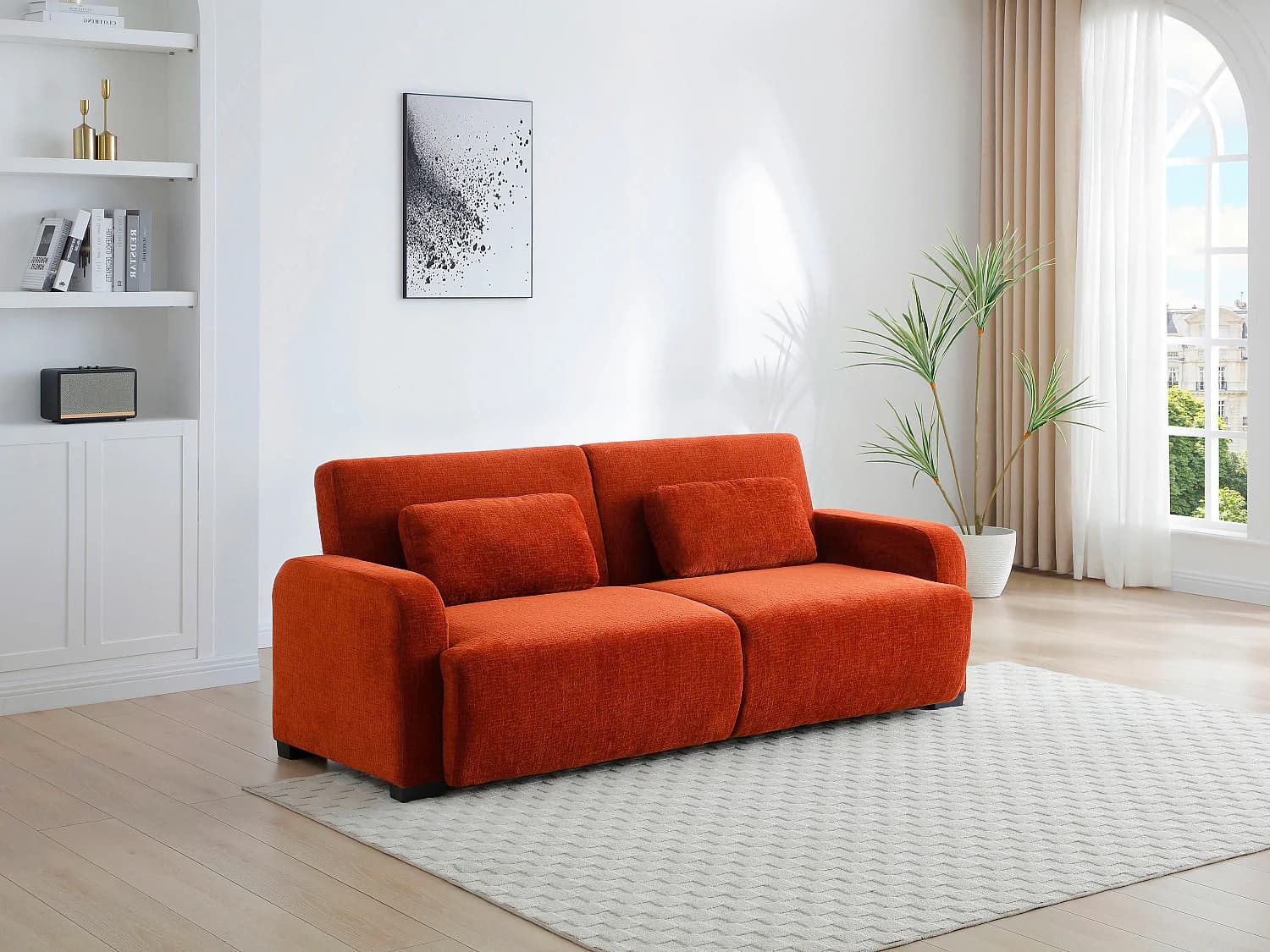 Canapé 3 places convertible clic-clac en tissu chenille terracotta LOMARIO