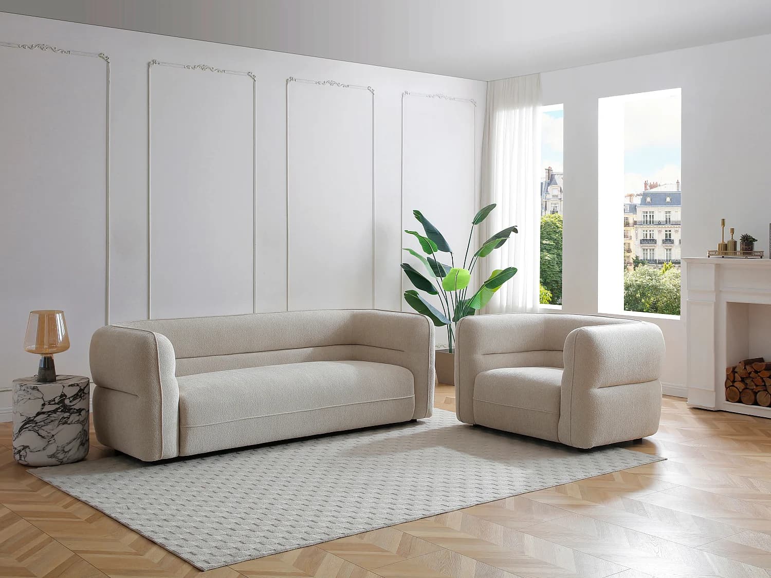 Fauteuil en tissu chenille beige TALIENA