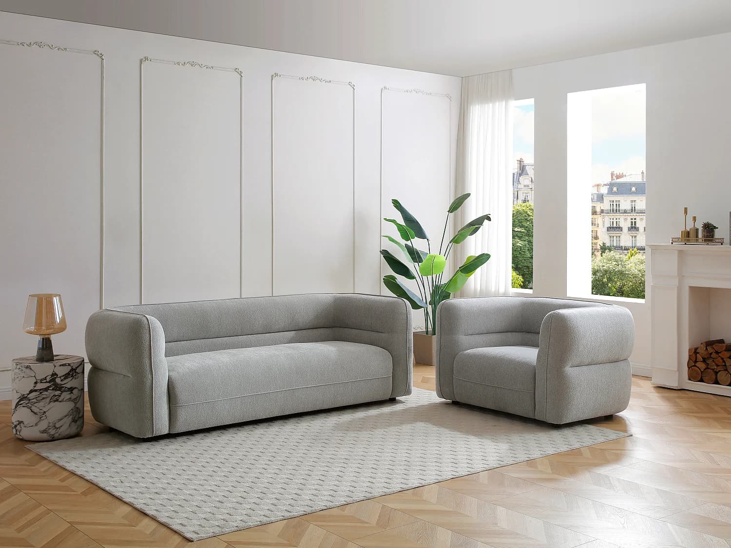 Fauteuil en tissu chenille gris TALIENA