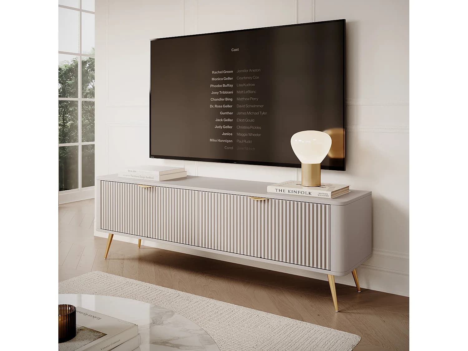 AX LIVING Meuble TV moderne beige Vespasia 163 cm avec rangement