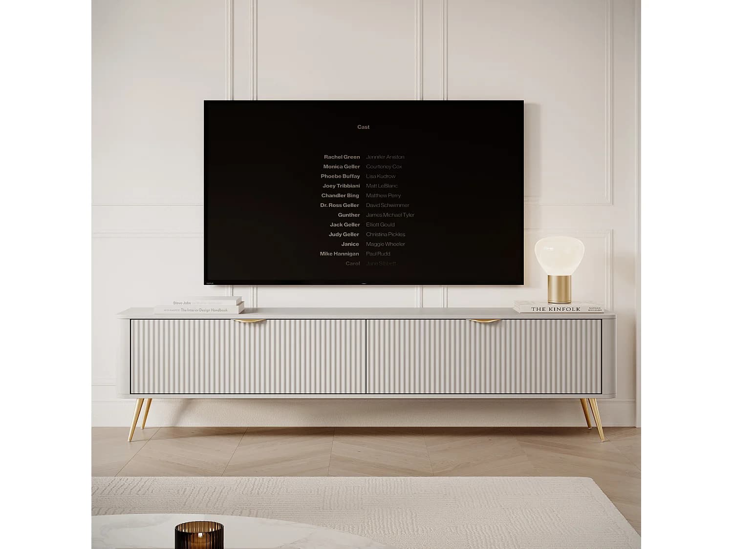 AX LIVING Meuble TV moderne beige Vespasia 200 cm avec rangement