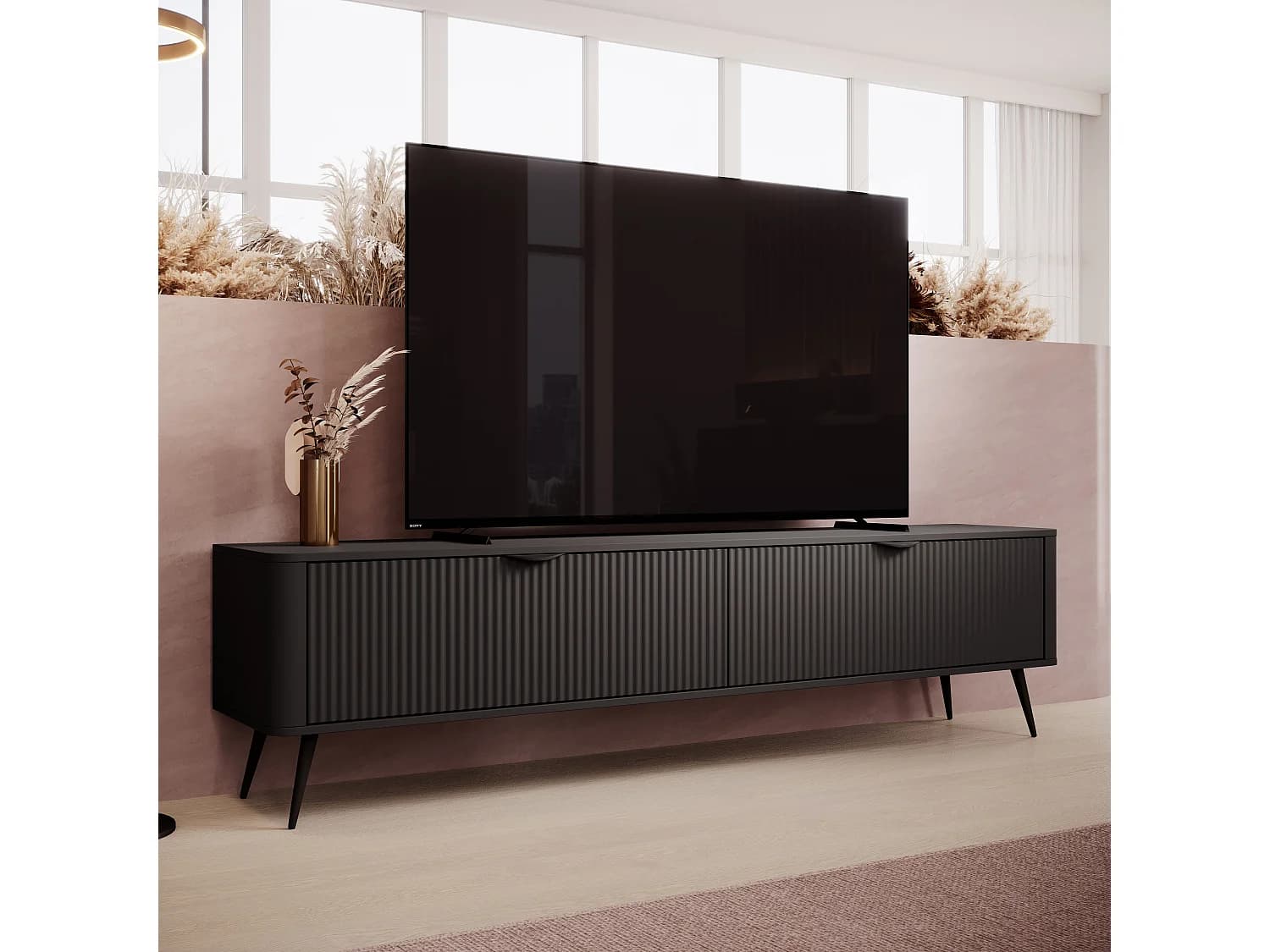 AX LIVING Meuble TV moderne noir mat Vespasia 200 cm avec rangement