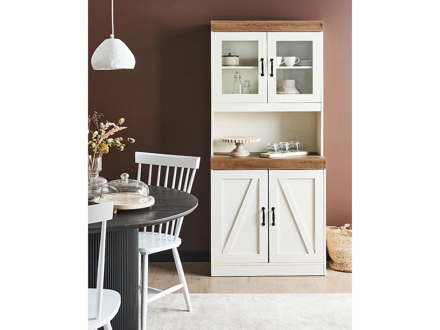 Vitrine en verre KALBARRI 80 cm Marron/blanc